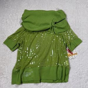 NWT Vintage Apple Bottoms “Green Envy” Sequin Off-Shoulder Sweater Y2K Glam
